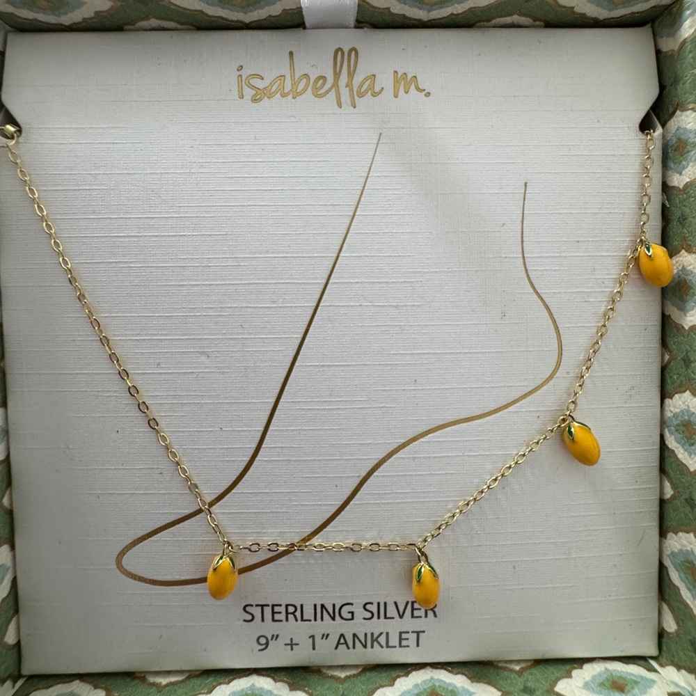 Abella Sterling Silver Anklet with Gold and Yellow Charm bangle